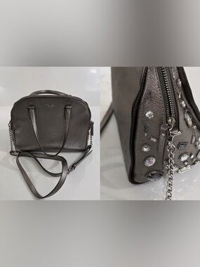 Kate Spade Metallic Pewter Jeweled Satchel Crossbody Crystal Accent Bag
